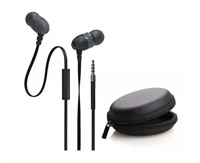 In Ear Wired Headphones with Pouch, Pack of 2, Black