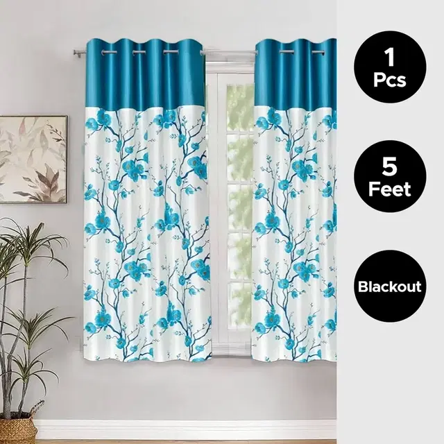 Alaqsa Blue Floral Polyester Window Curtain 5ft Pack of 1