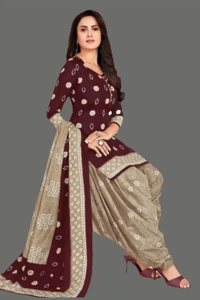 Crepe Unstitched Suits for Women (Maroon, Free Size)