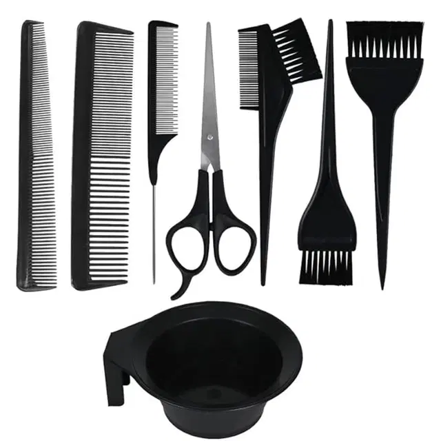 Plastic 8 Pcs Hair Care Comb Set, Black, Set of 1