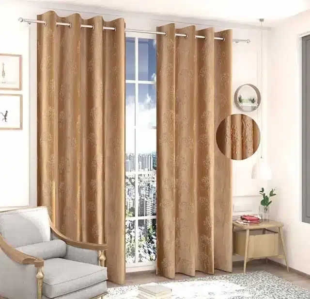 Emboss Door & Window Curtains, Pack of 2, Gold, 5 feet