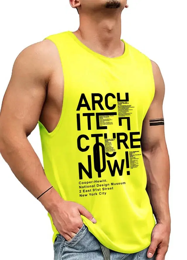 Polyester Printed Vest for Men (Yellow, M)