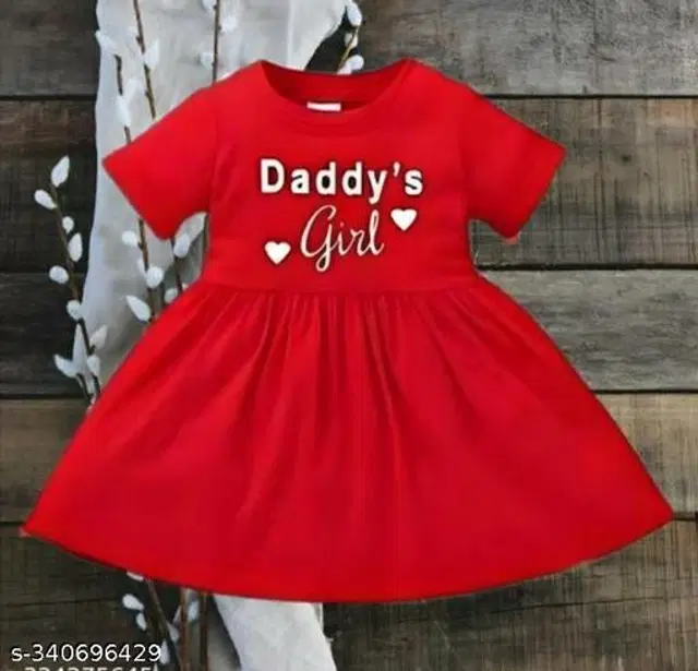 Cotton Blend Frock for Girls (Red, 12-18 Months)