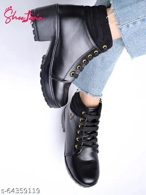 Shoetopia Solid Synthetic Block Boots Black (IND-3)