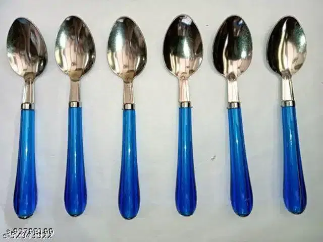 Stainless Steel Spoons, Silver & Blue, Pack of 6