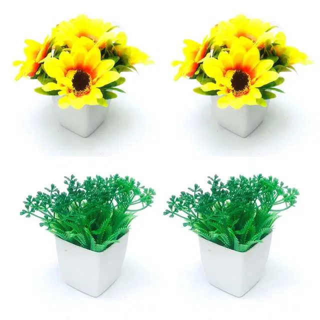 Duli Natural Looking Artificial Flower Pot For Home Decoration, Green, Pack Of 4, D-30