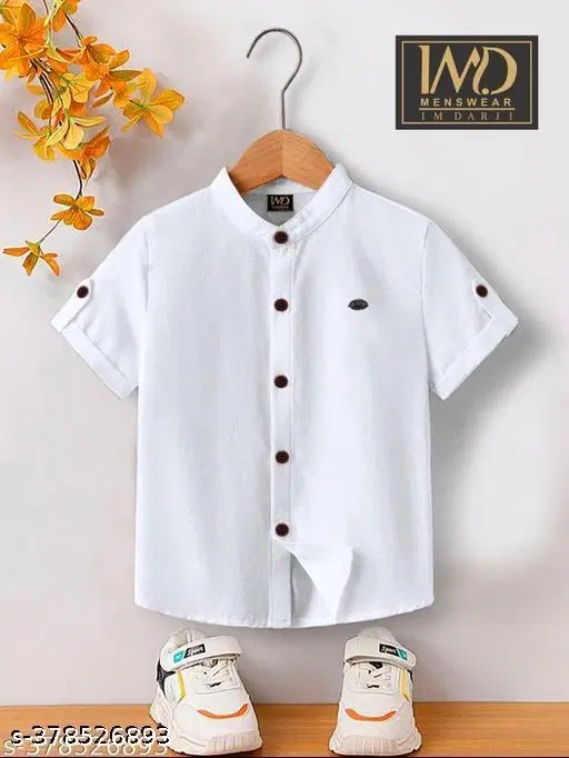 Solid Cotton Blend Mandarin Neck T-Shirt for Boys (White, 2-3 Years)