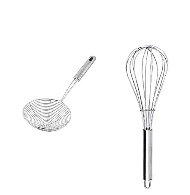 Stainless Steel Whisk with Food Strainer, Silver, Set of 2