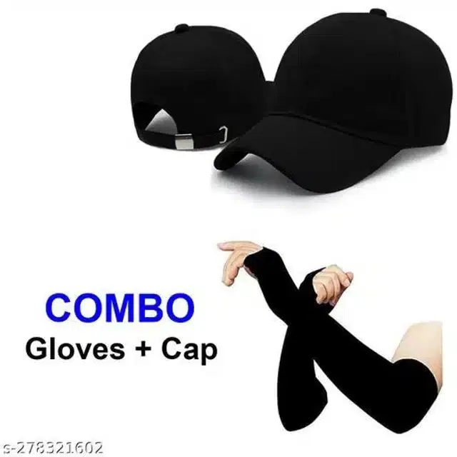 Cotton Arm Sleeves & Cap for Men & Women, Set of 2 (Black)