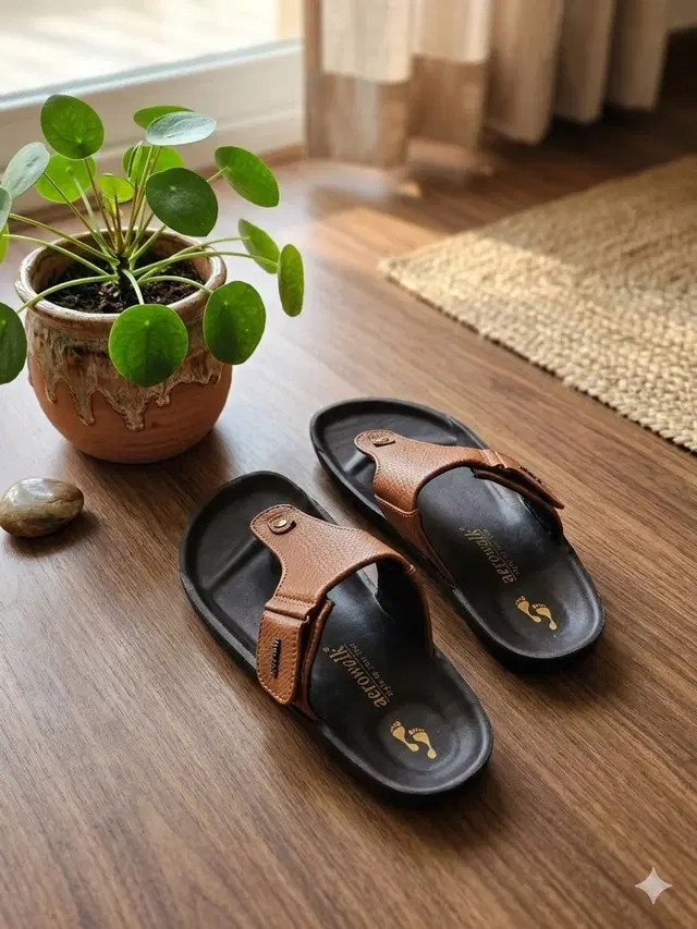 aerowalk Casual Flip Flops for Men (Tan, 6)