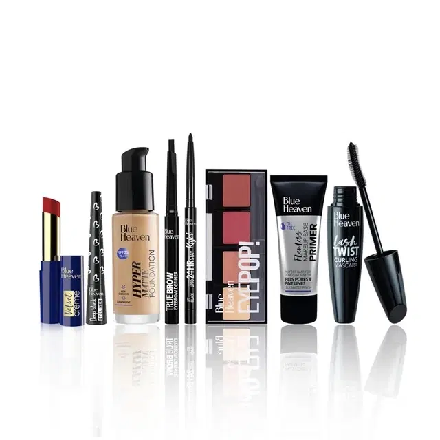 Blue Heaven Festive Makeup Kit | Pack Of 8 Makeup Products | All-in-One Makeup Set | Medium Tone | 28.8 g + 46 ml