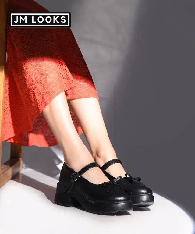 JM Looks Stylish Heels for Women (Black, 5)