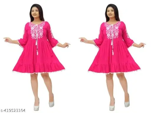 Bohemian Party Dress for Women, Pack of 2 (Pink, XL)