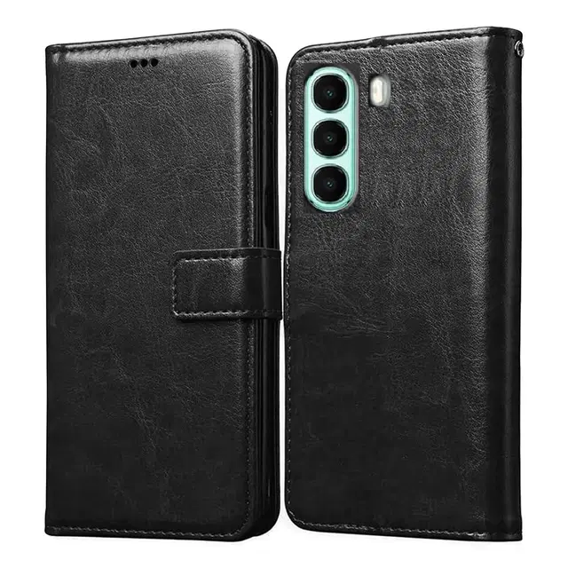 Artificial Leather Flip Cover For Itel A95 5G / Itel_A671N, Black