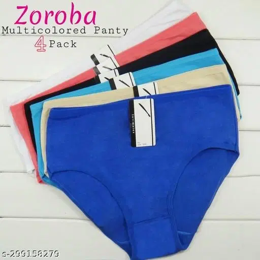 Solid High Rise Bikini Cotton Blend Briefs for Women, Pack of 4 (Blue, M)