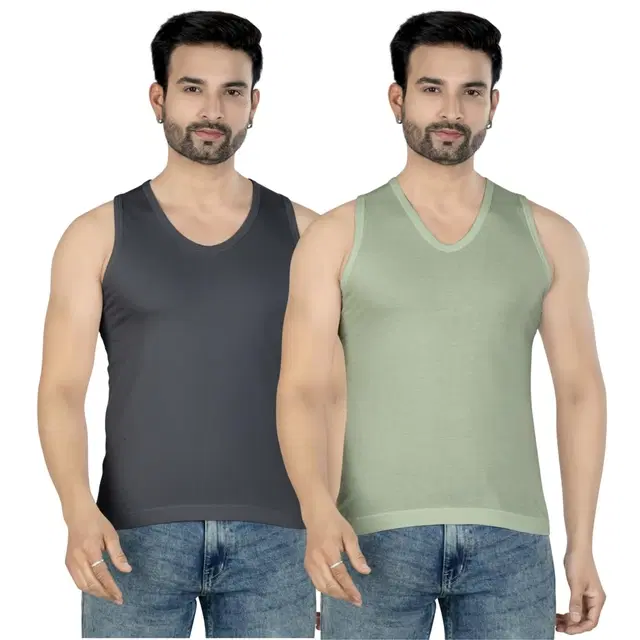 Cotton Jym Vest for Men, Multicolour, Pack of 2 (S)