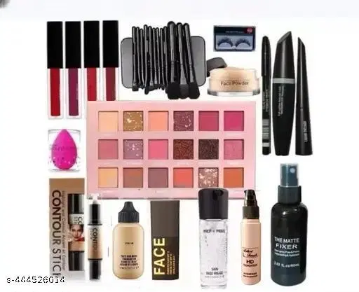 Rsentera's 4pcs Lipstic+12 Pcs Brush +Loose Powder+Eyelash+3in1+Nude eyeshadow+Contour+Body Foundation+Botel Primer+HD Foundation+Fixer+Puff