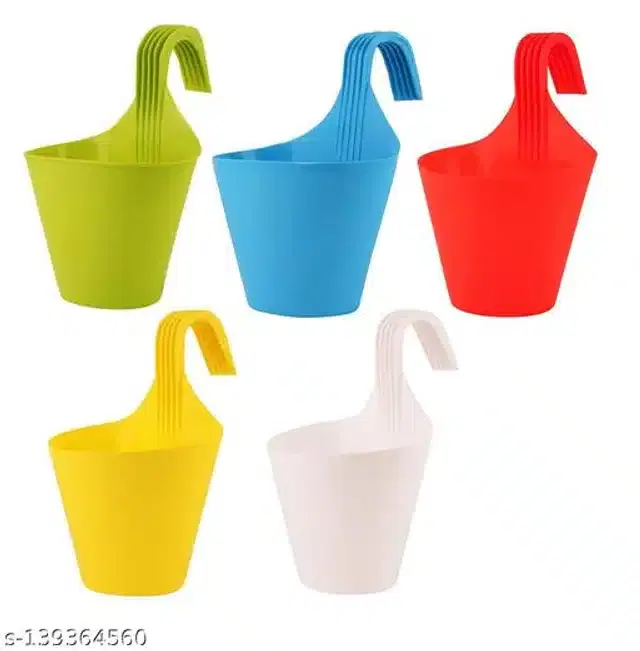 Plastic Hanging Planters, Multicolor, Pack of 5