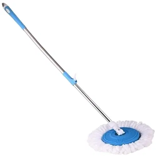 Spin Mop Stick, Blue and White, Stainless Steel Handle,Extendable Rod, Microfibre Head with Quick-Release System for Floor Cleaning