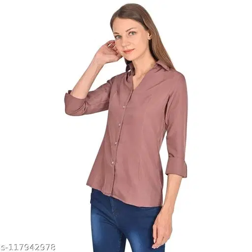 Crepe Solid Shirt for Women, Pink (S)