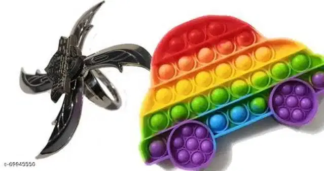 Spinner & Silicone Pop It Fidget Stress Relief Toy, Multicolor, Pack of 2
