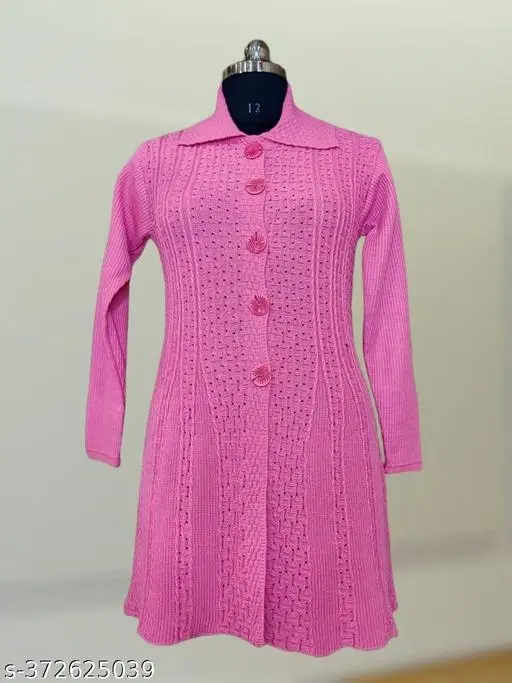 Woolen Solid Sweater for Women (Pink, Free Size)