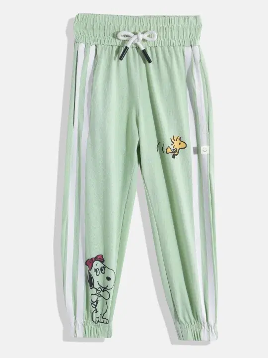 Cotton Striped Trackpants for Girls, Green (9-10 Years)