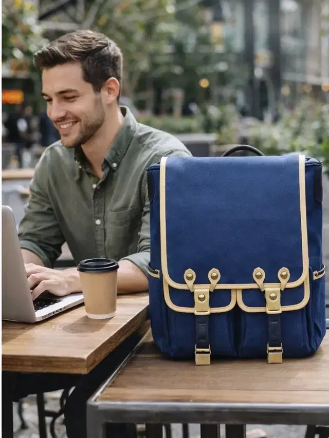Classic Blue Leather Look Office & Travel Backpack
