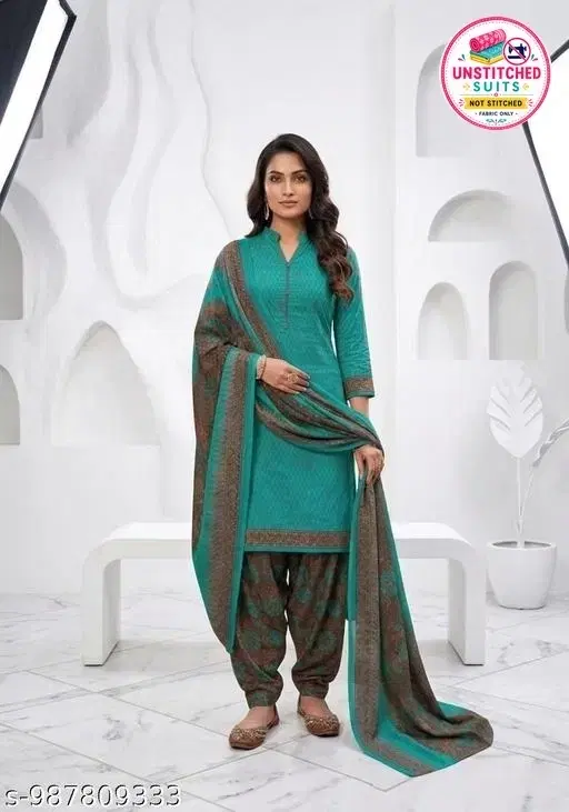 SIMPLYETHNIC Cotton Blend Printed Salwar Suit Set for Women (Multicolor, L)