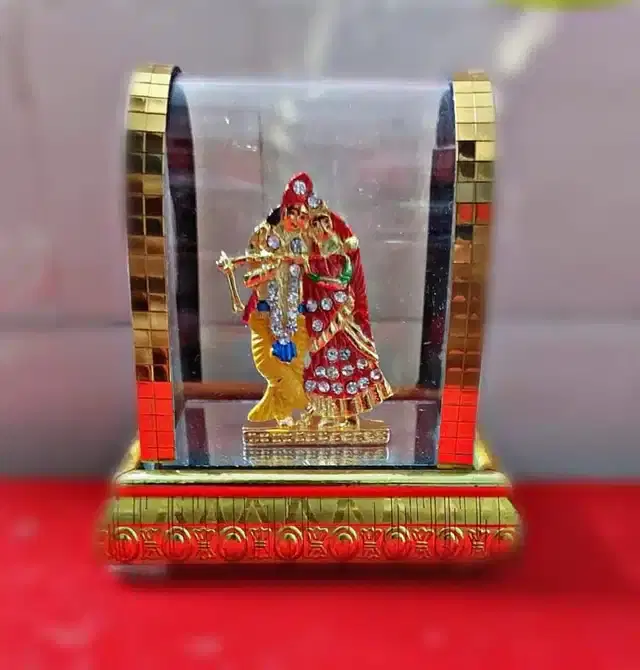 Radha Krishna Idol Box Frame for Car Dashboard & Home Decor, Multicolor, 9x6 cm