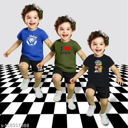 Cotton Blend Printed Clothing Set for Boys, Multicolour, Pack Of 3 (3-4 Years)