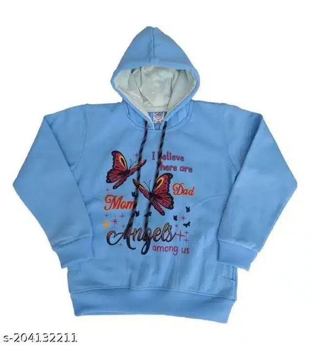 Fleece Printed Full Sleeves Hooded Sweatshirt for Girls (Sky Blue, 4-5 Years)