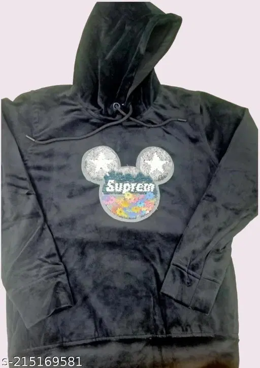 Printed Hoodie for Women (Black, M)