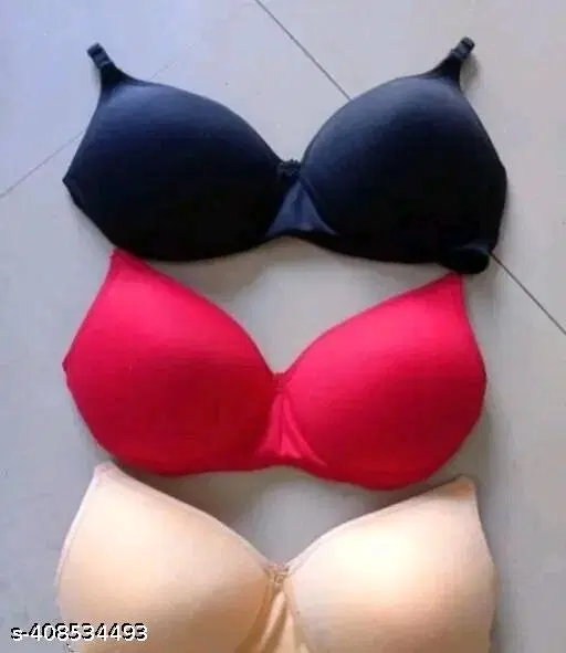 Cotton Blend Solid Bra for Women & Girls, Multicolour, Pack of 3 (40A)