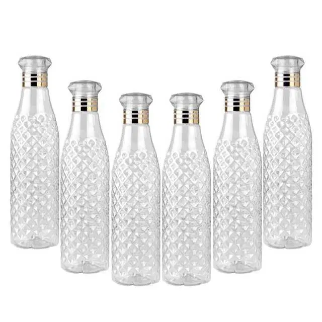High Quality Food Grade Plastic Diamond Shape Design Water Bottles, Pack Of 6, White, 1000 ml, MSE-6