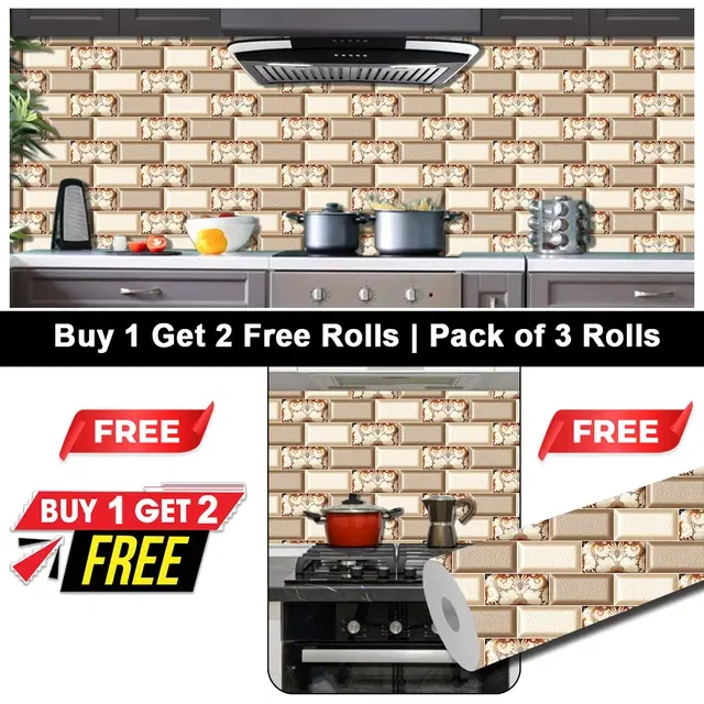 Vinyl Wallpaper for Kitchen Wall, Multicolor, 100x40 cm, Pack of 3