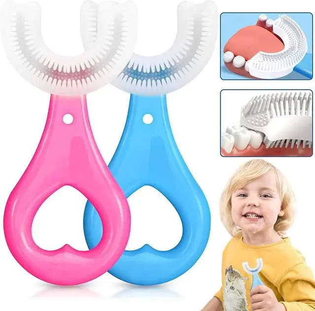 U Shaped Silicone Toothbrush for Kids (Multicolor, Pack of 2)