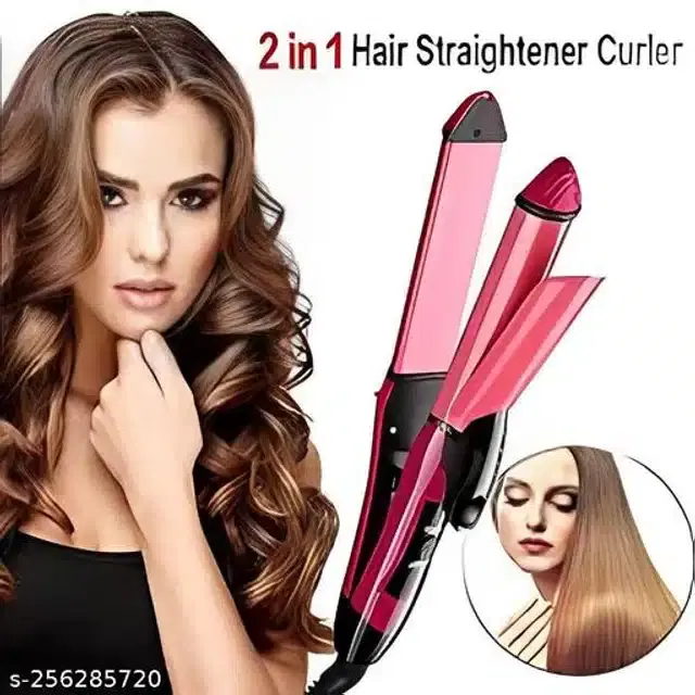 2 in 1 Hair Straightener & Roller, Pink, 50 W