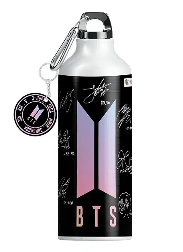 BTS Army BTS Logo Aluminium Printed Sipper Bottle with Keychain, Pack of 2, Multicolor, 350 ml, Gt-339