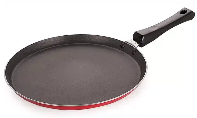 NIRLON Aluminium Flat Dosa Tawa, Red & Black, 24 cm