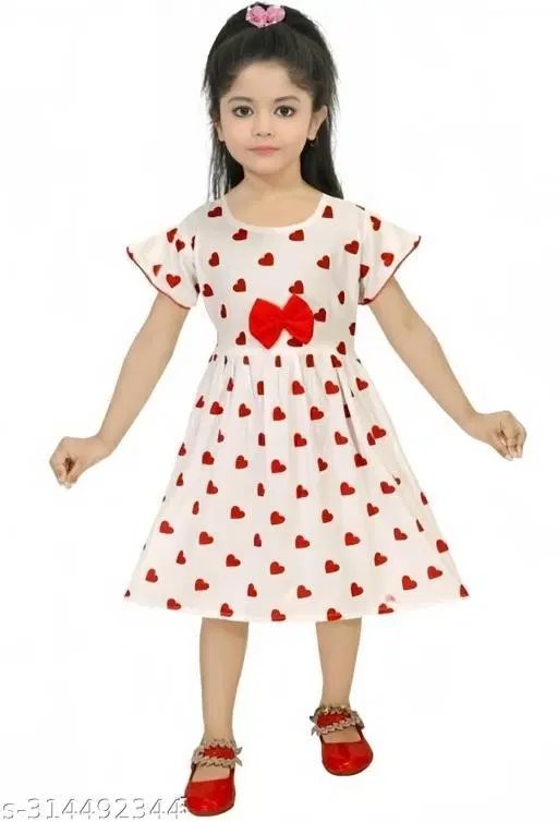 Cotton Frock for Girls (White, 6-9 Months)