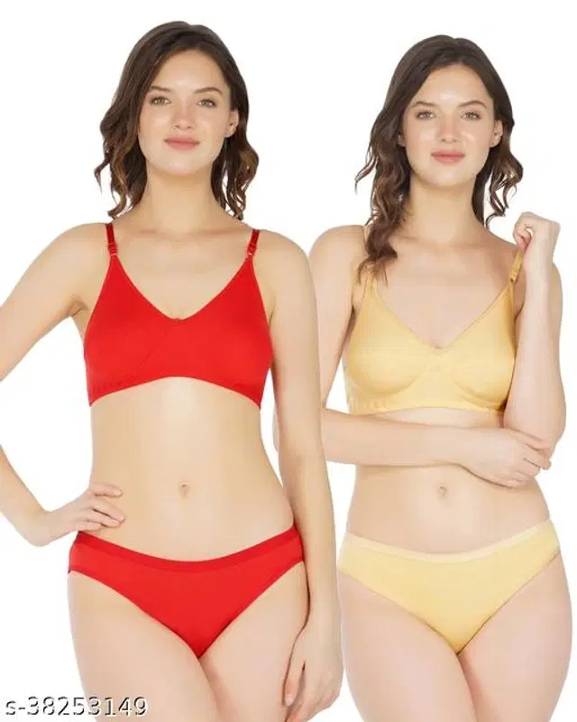 Cotton Blend Solid Lingerie Set for Women, Pack of 2 (Multicolor, 30A)