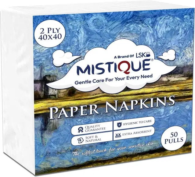 MISTIQUE 50 Pulls Tissue Paper Napkin, 2 Ply, 40x40