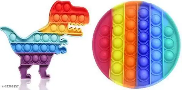 Silicone Pop It Fidget Stress Relief Toy, Multicolor, Pack of 2