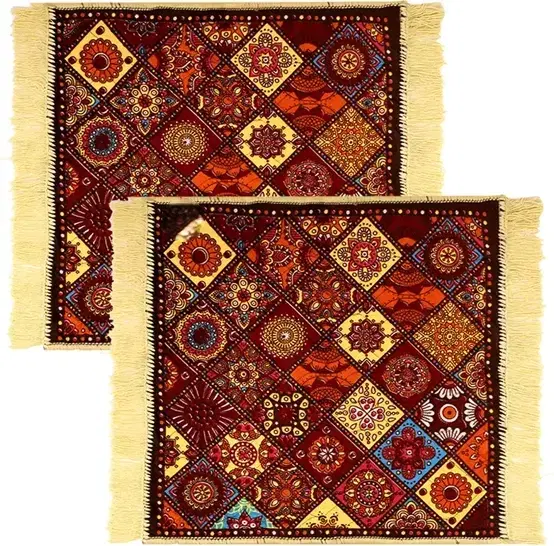 Alaqsa Classy Velvet feel Pooja Mat 19x19inch Multicolor Pack of 2