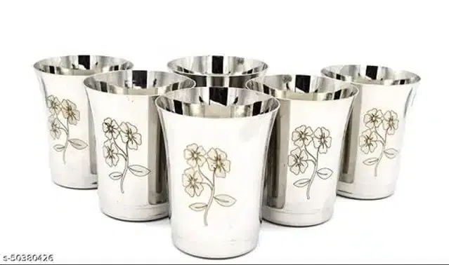 Stainless Steel Glass, Silver, 300 ml, Pack of 6
