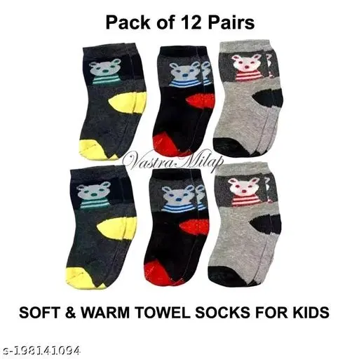 Woolen Socks for Kids, Set of 12 (Multicolor, 0-3 Months)