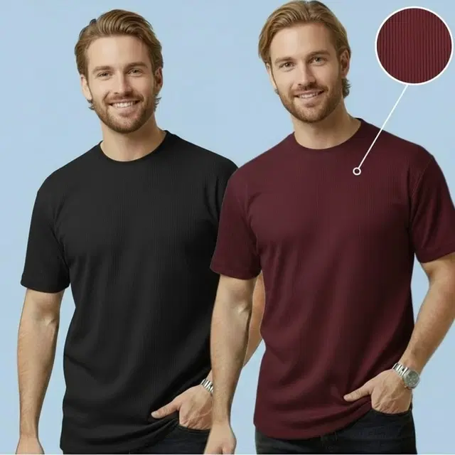 Polyester Round Neck T-shirt for Men, Multicolour, Pack of 2 (M)