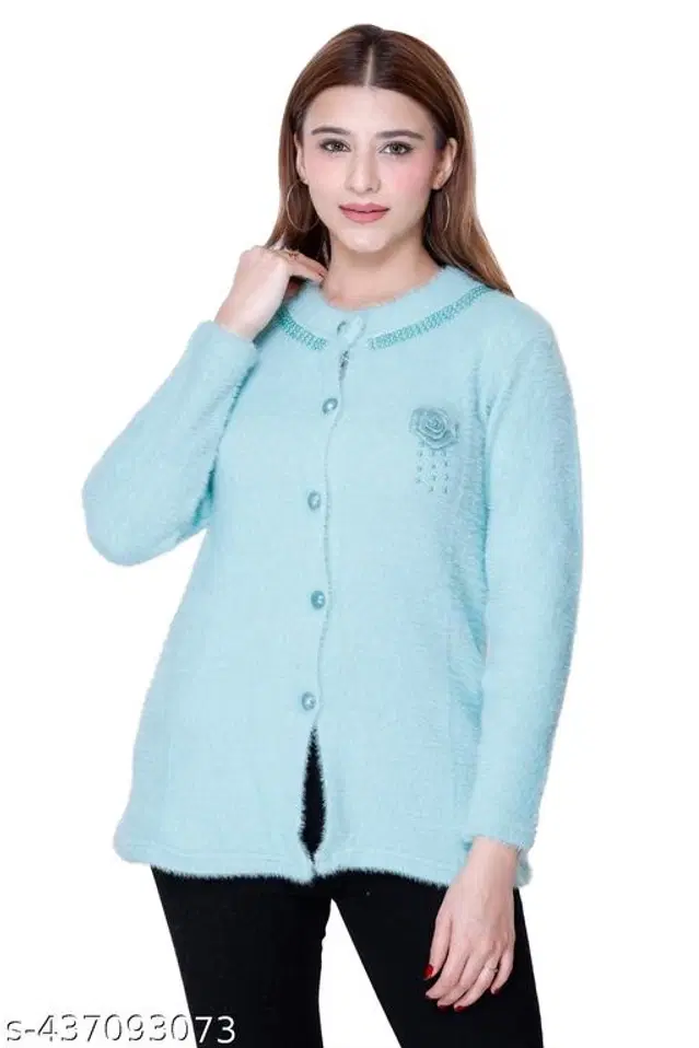Woolen Sweaters for Women (Sky Blue, M)