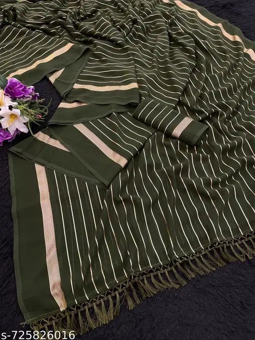 Georgette Printed Saree for Women, Mehendi (6.3 M)